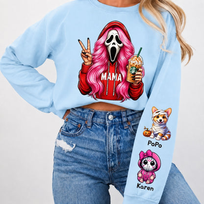 Custom Halloween MAMA Sweatshirt with Kid's Names/Pet's Names on the Sleeve