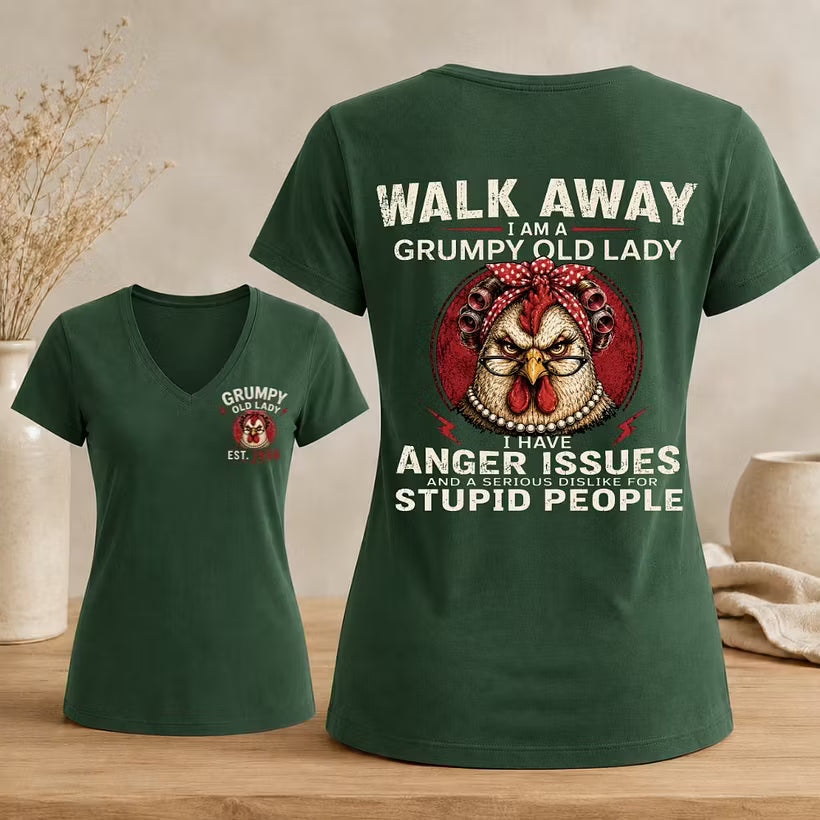 Personalized Walk Away Grumpy Old Lady V-neck