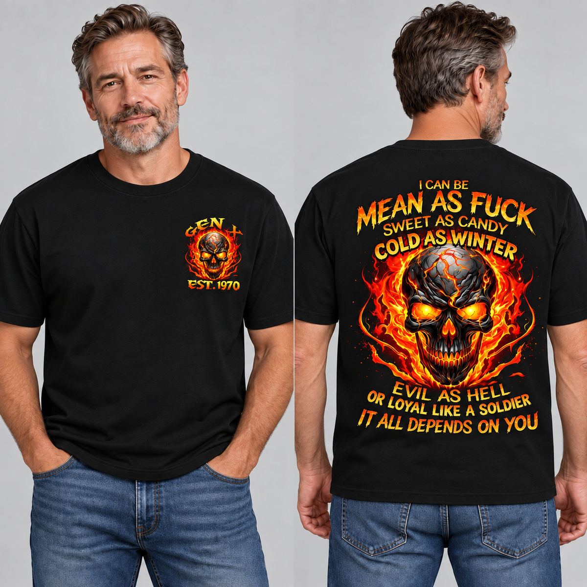 Gen X Mean As Fuck Flaming Skull  EST Shirts