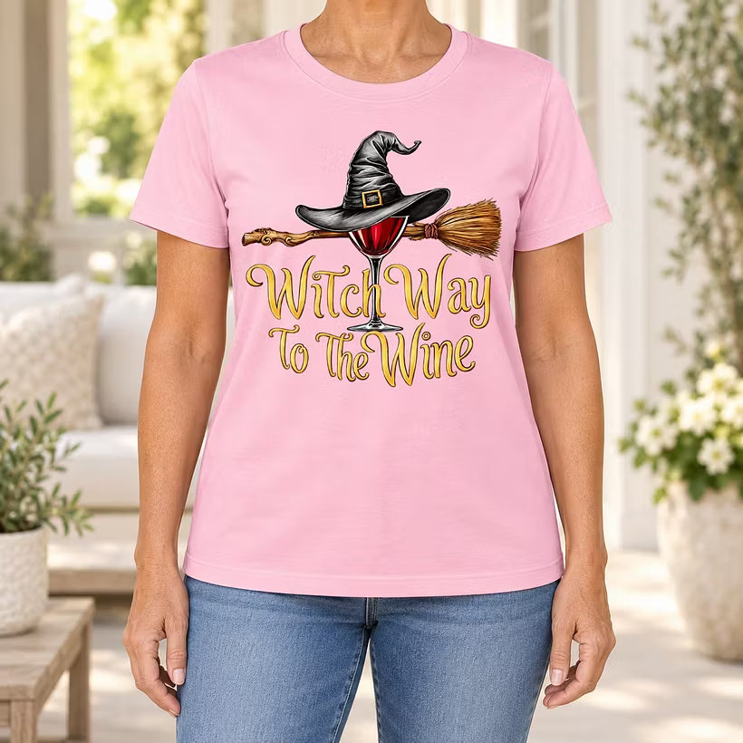 Funny Halloween Wine Lover Witch Way To The Wine T-Shirt