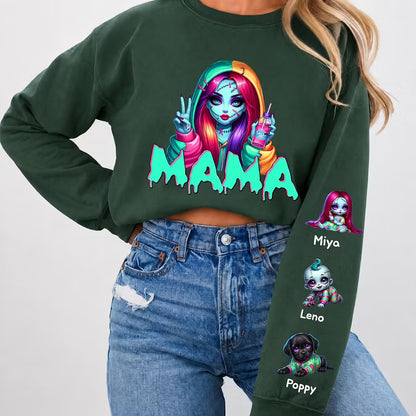 Custom Halloween MAMA Sweatshirt with Names on the Sleeve