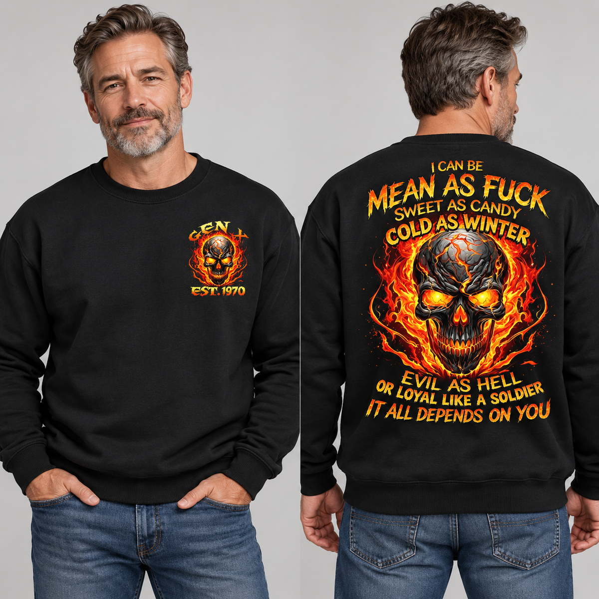 Gen X Mean As Fuck Flaming Skull  EST Shirts