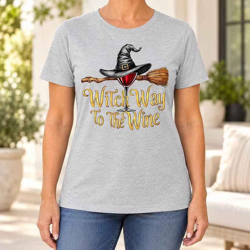 Funny Halloween Wine Lover Witch Way To The Wine T-Shirt