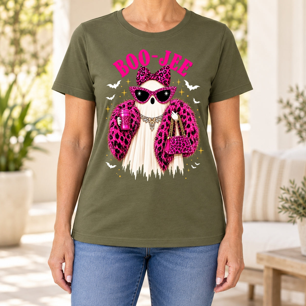 Funny Boujee Halloween Pink Leopard T-Shirt
