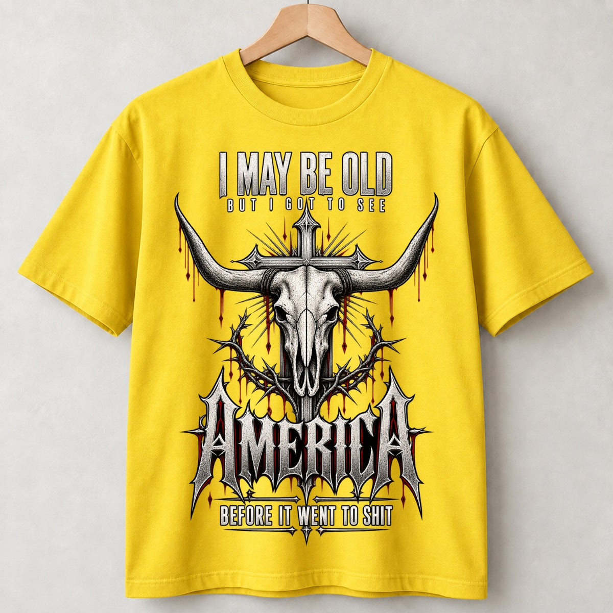 I May Be Old But I Got to See America Bull Skull T-Shirt