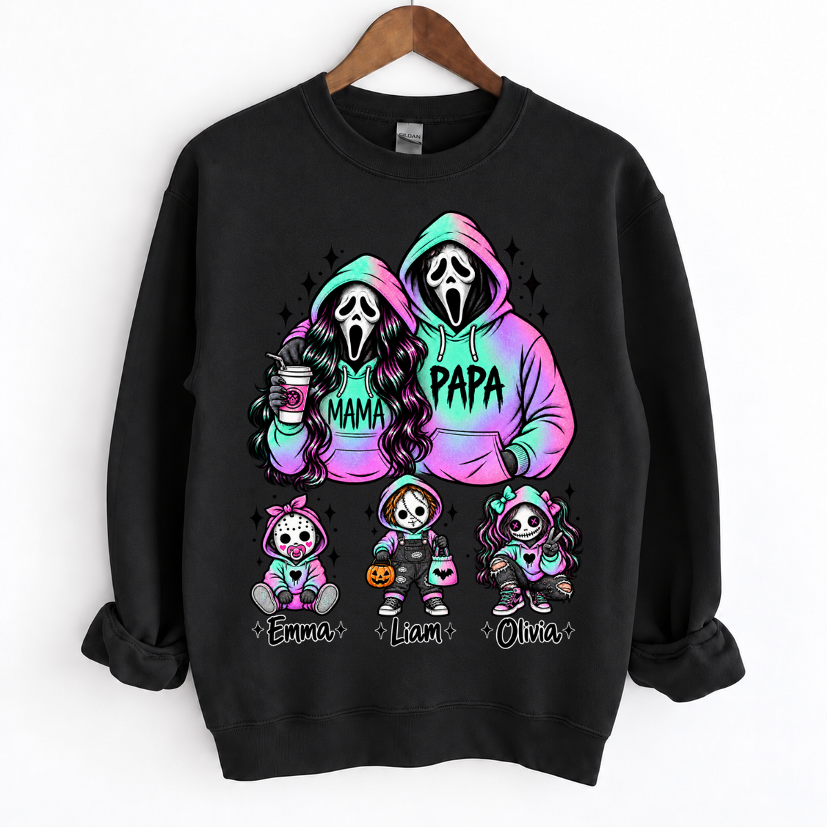 Custom Ghostface Mama&Papa Sweatshirt with Kids Name