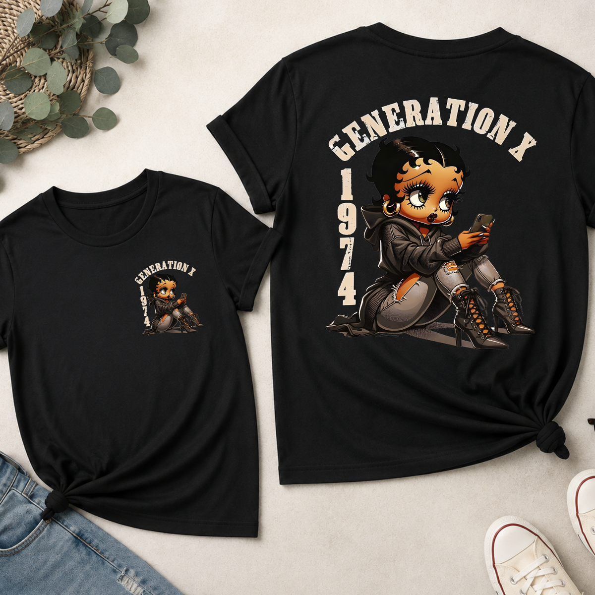 Custom Gen X Birth Year Sassy Cartoon Doll T-Shirt