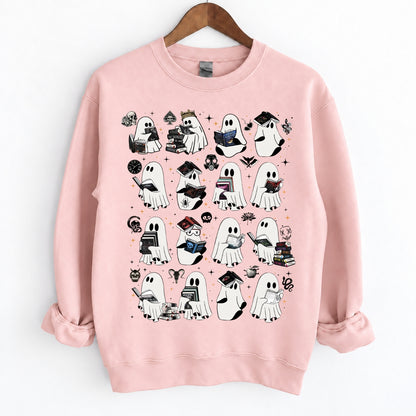 Ghosts Reading Dark Romance Series Books Crewneck