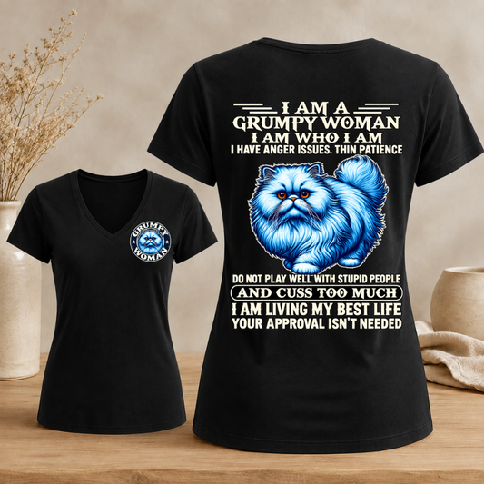 I Am A Grumpy Woman Fluffy Cat Woman's V-neck