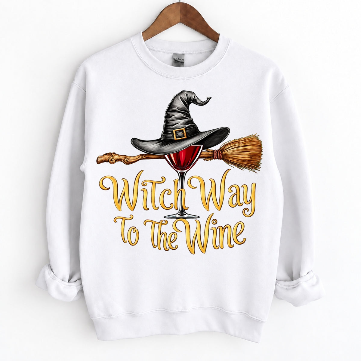 Funny Halloween Wine Lover Witch Way To The Wine Crewneck