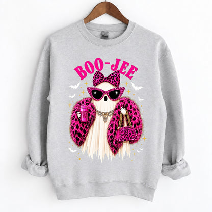 Boo-Jee Ghost Funny Boujee Halloween Pink Leopard Crewneck