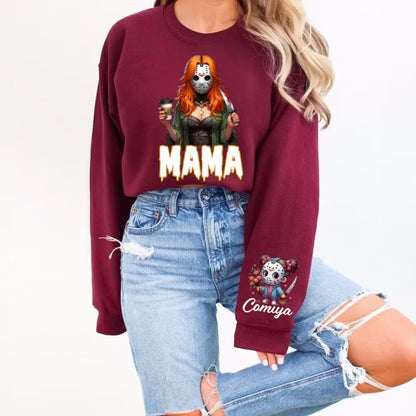 Horror MAMA Sweatshirt with Kid's Names on the Sleeve