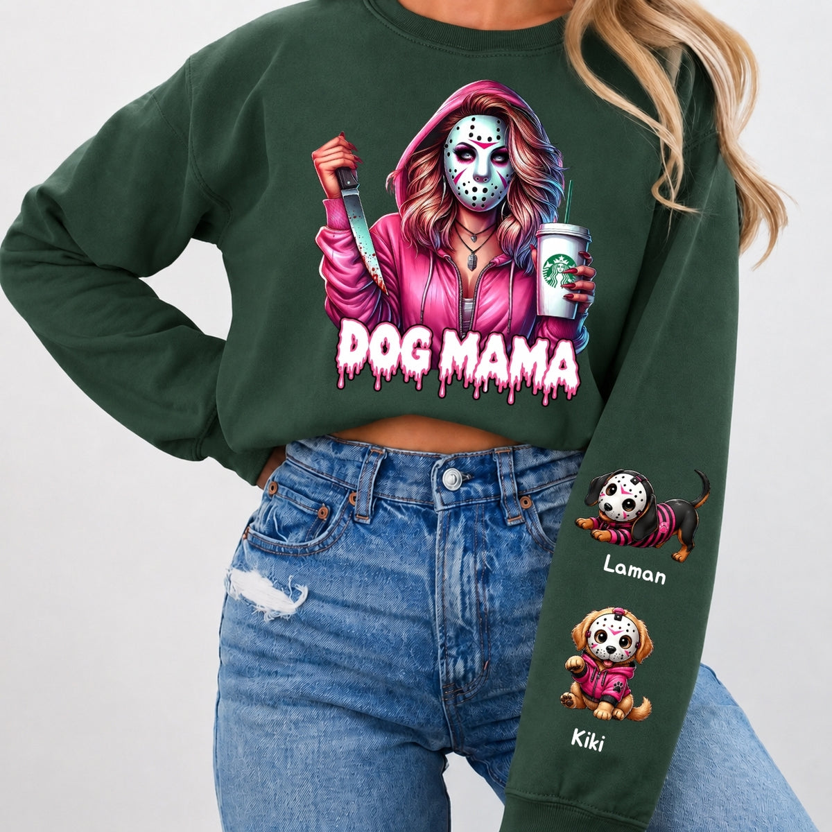Horror MAMA with Kid's Names on the Sleeves Unisex Sweatshirt