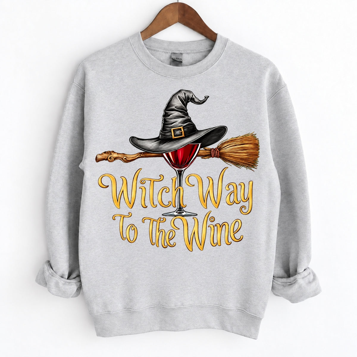 Funny Halloween Wine Lover Witch Way To The Wine Crewneck
