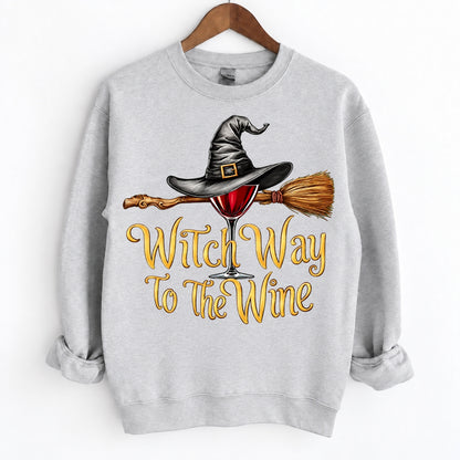 Funny Halloween Wine Lover Witch Way To The Wine Crewneck