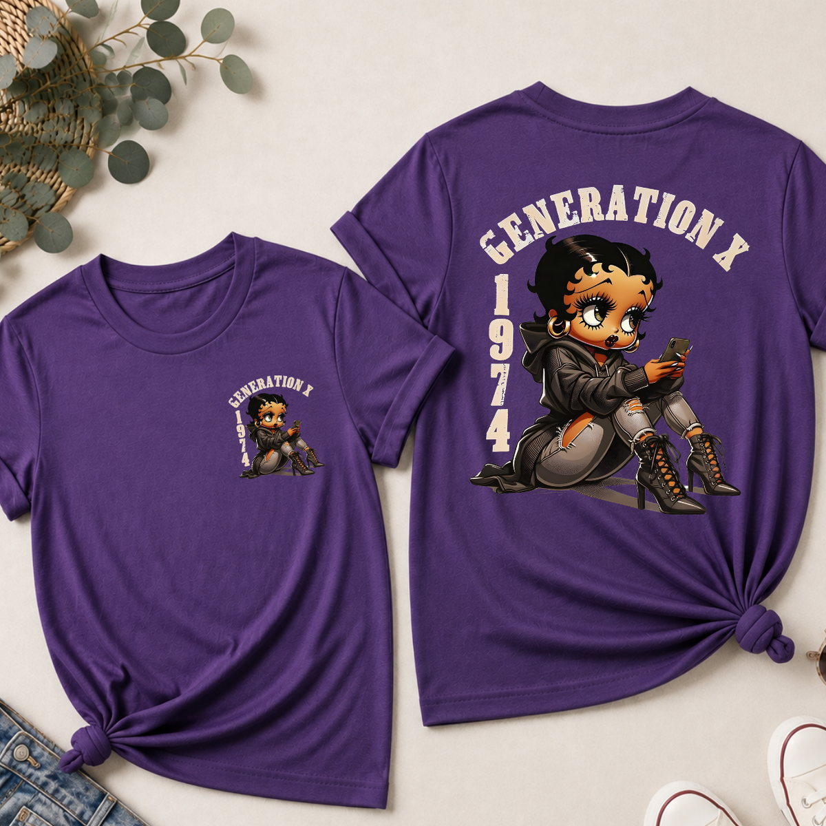 Custom Gen X Birth Year Sassy Cartoon Doll T-Shirt