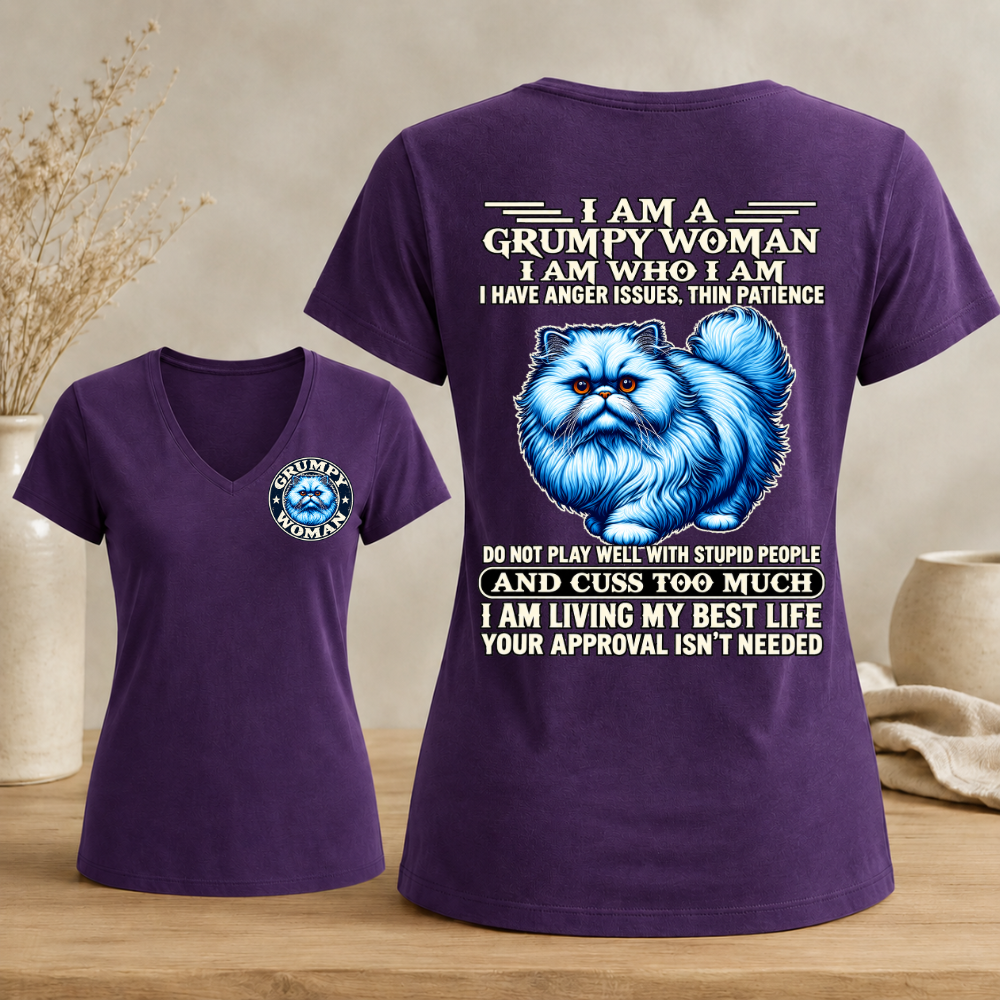 I Am A Grumpy Woman Fluffy Cat Woman's V-neck