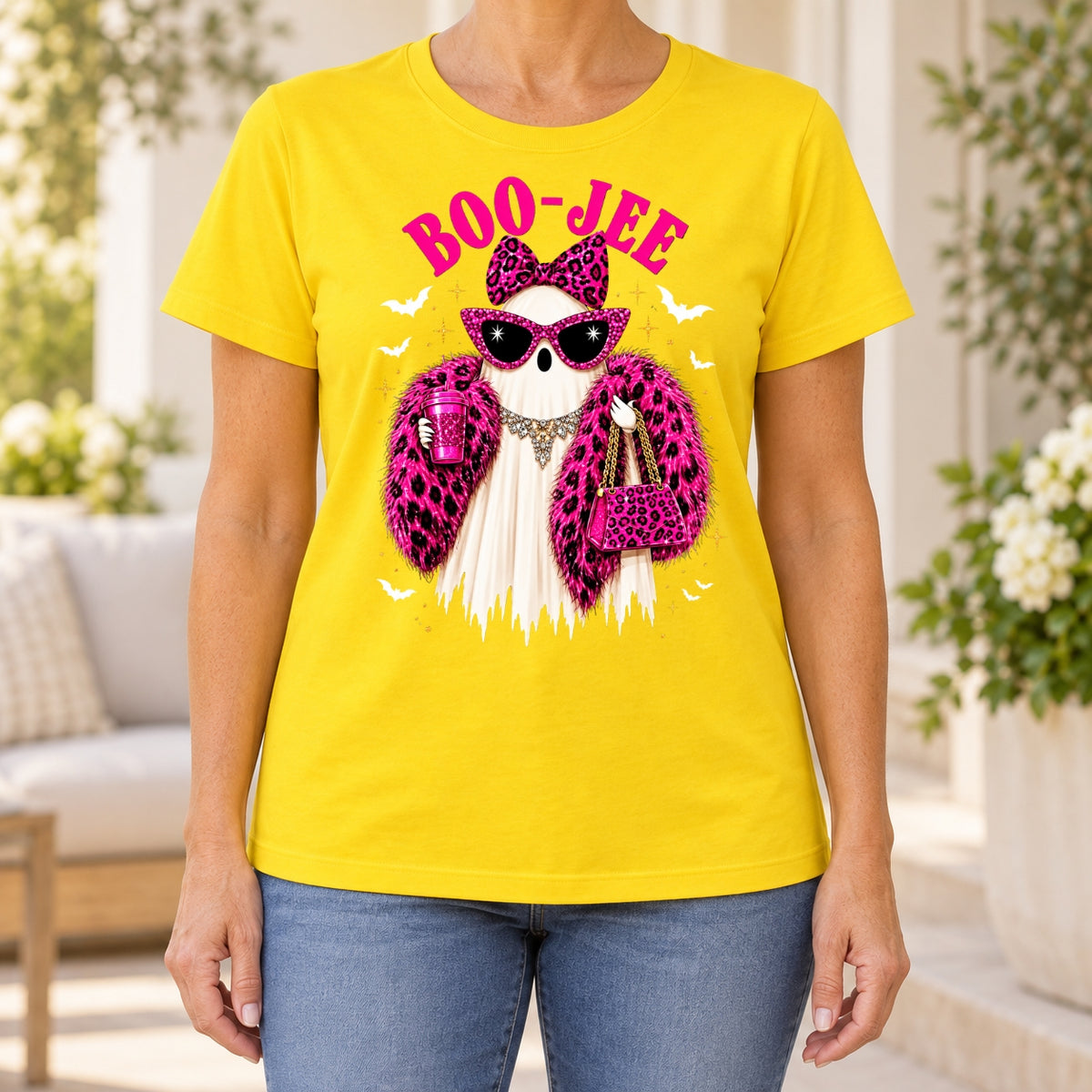 Funny Boujee Halloween Pink Leopard T-Shirt
