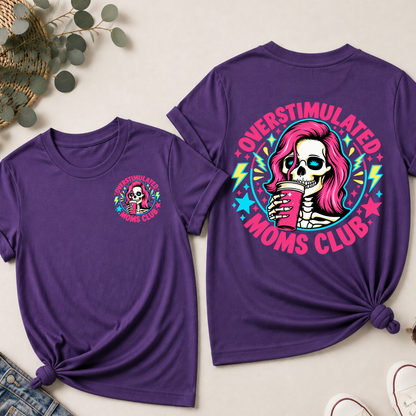 Overstimulated Moms Club Shirt - Retro Skeleton Mom Coffee Tee