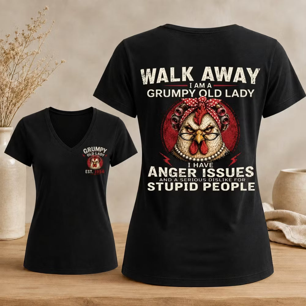 Personalized Walk Away Grumpy Old Lady V-neck