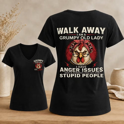 Personalized Walk Away Grumpy Old Lady V-neck
