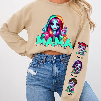 Custom Halloween MAMA Sweatshirt with Names on the Sleeve