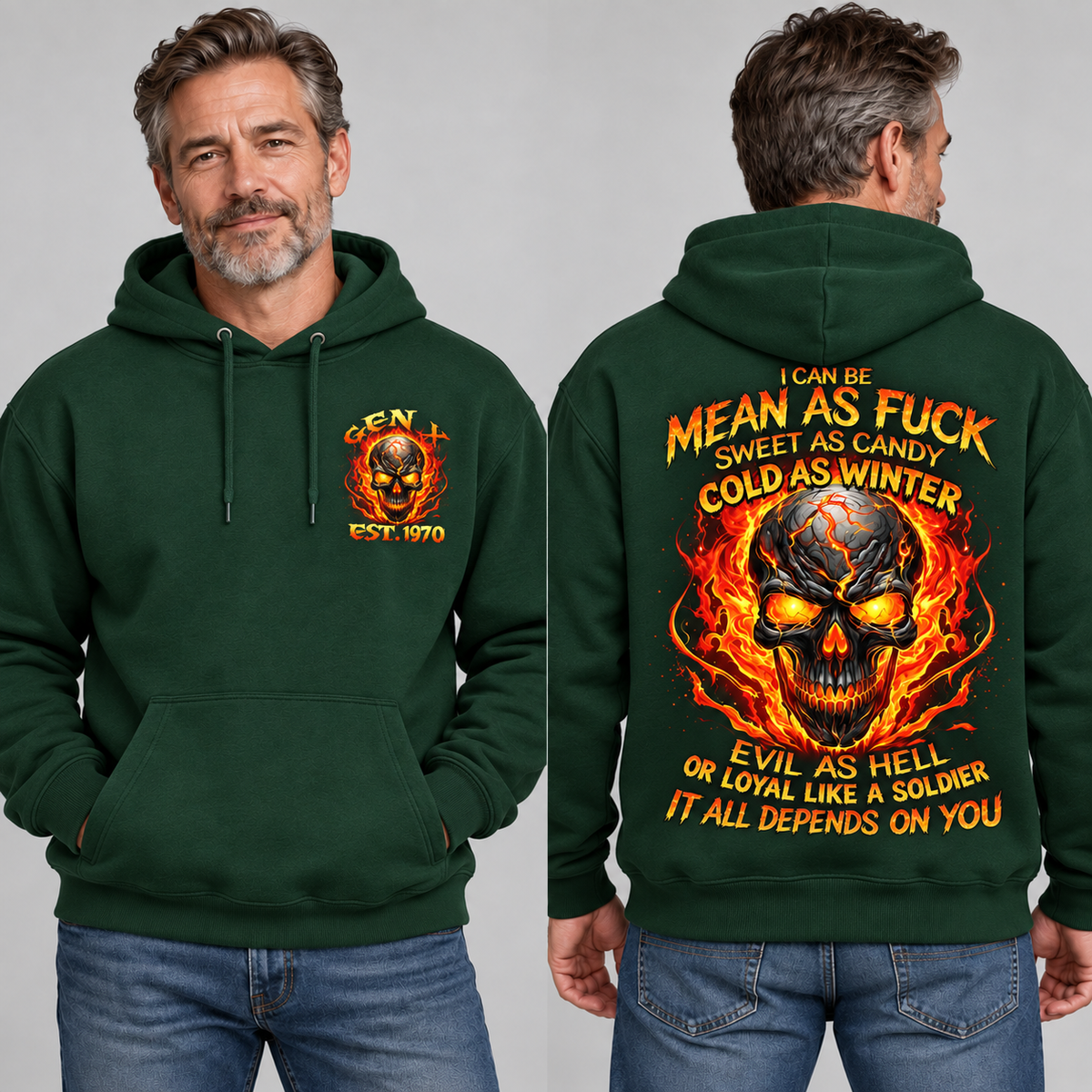 Gen X Mean As Fuck Flaming Skull  EST Shirts