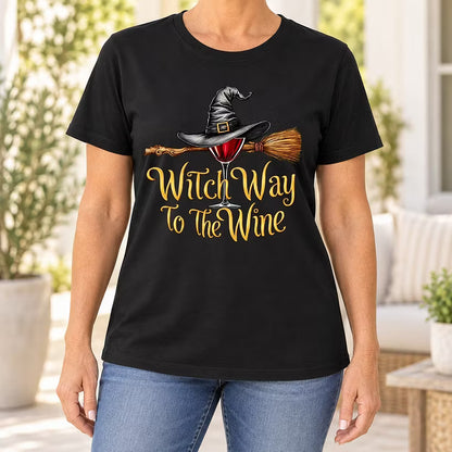 Funny Halloween Wine Lover Witch Way To The Wine T-Shirt