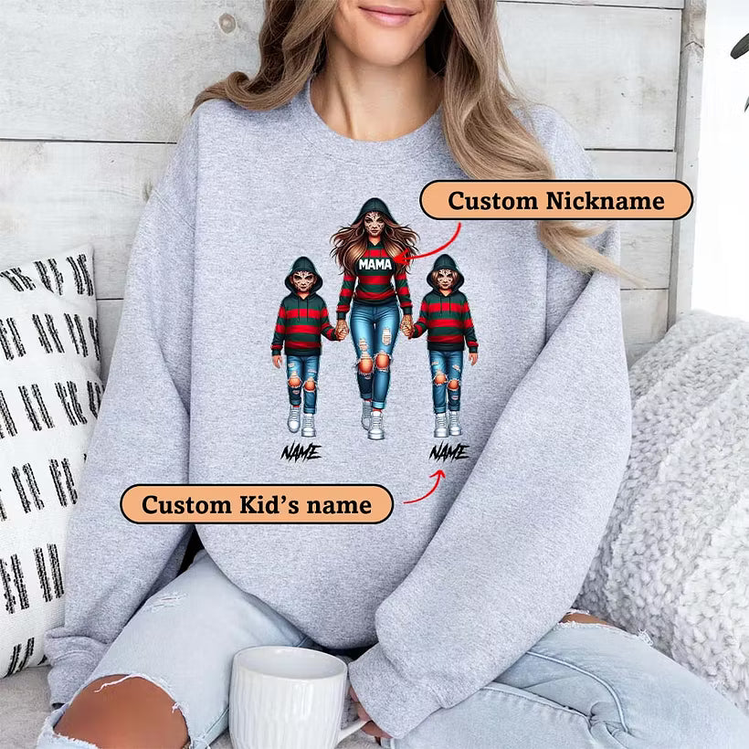 Custom Horror Freddy Krueger Inspired Mom & Kids Matching Hoodie
