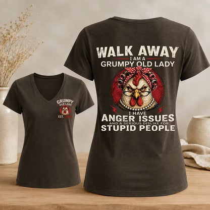 Personalized Walk Away Grumpy Old Lady V-neck