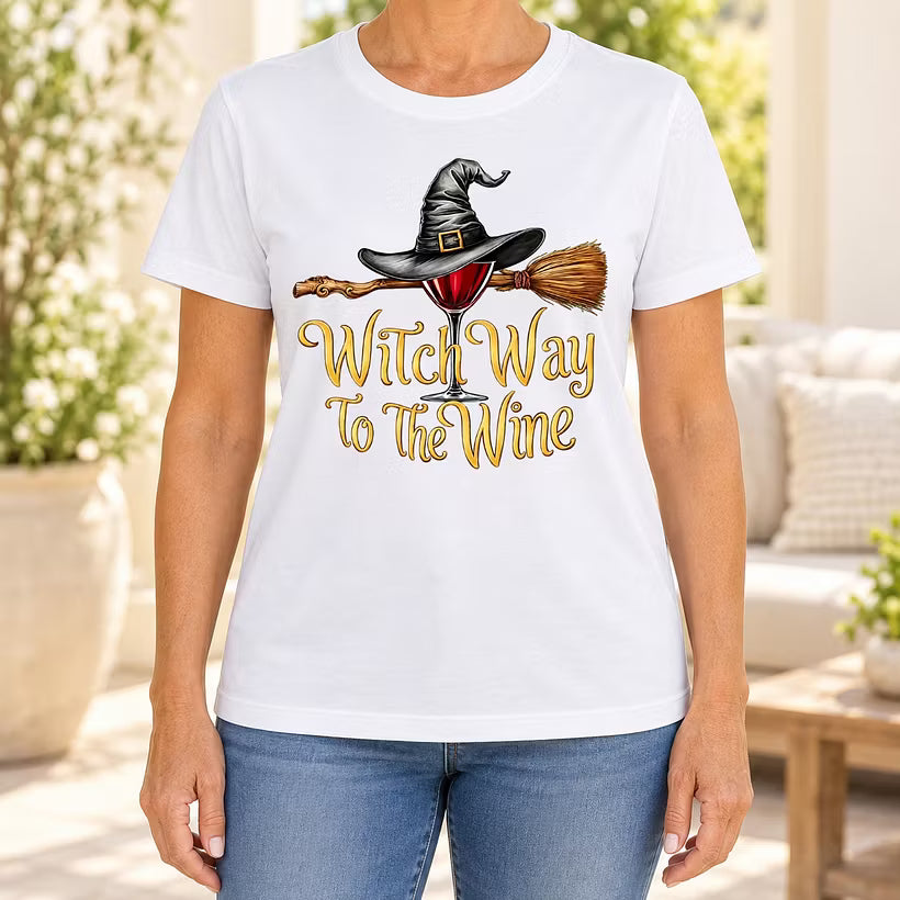 Funny Halloween Wine Lover Witch Way To The Wine T-Shirt