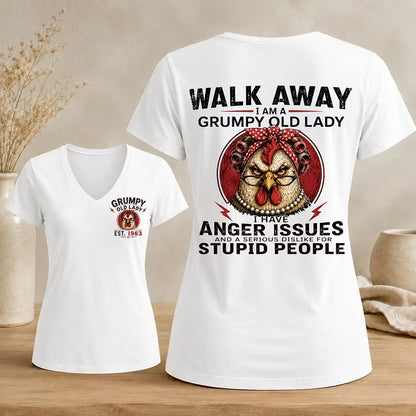 Personalized Walk Away Grumpy Old Lady V-neck