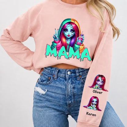 Custom Halloween MAMA Sweatshirt with Names on the Sleeve