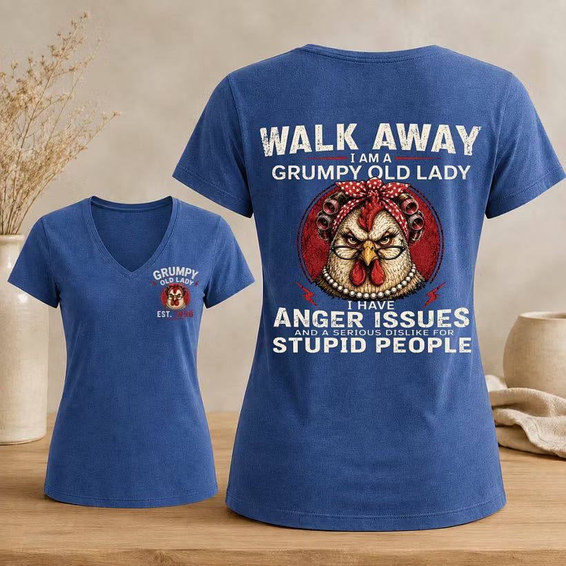 Personalized Walk Away Grumpy Old Lady V-neck