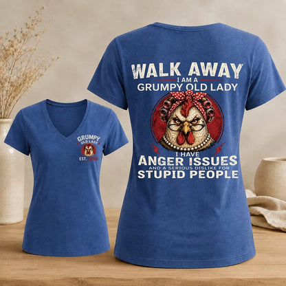 Personalized Walk Away Grumpy Old Lady V-neck