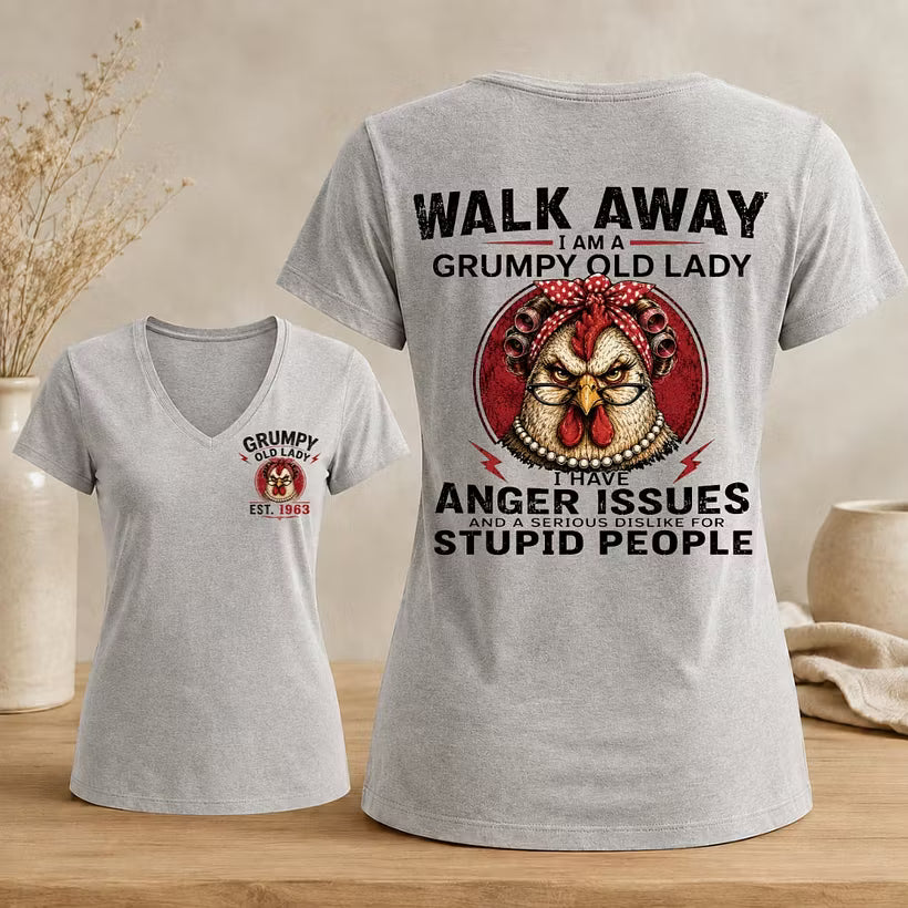 Personalized Walk Away Grumpy Old Lady V-neck