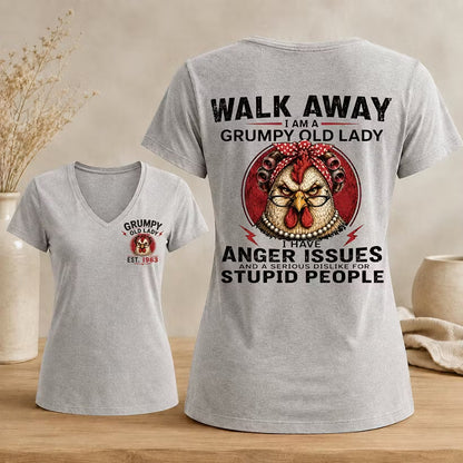 Personalized Walk Away Grumpy Old Lady V-neck