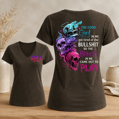 Personalized Gen X Good Girl Gone Bad Skull Woman's V-neck