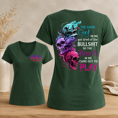 Personalized Gen X Good Girl Gone Bad Skull Woman's V-neck