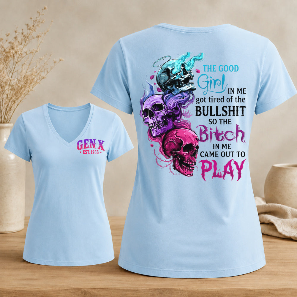 Personalized Gen X Good Girl Gone Bad Skull Woman's V-neck