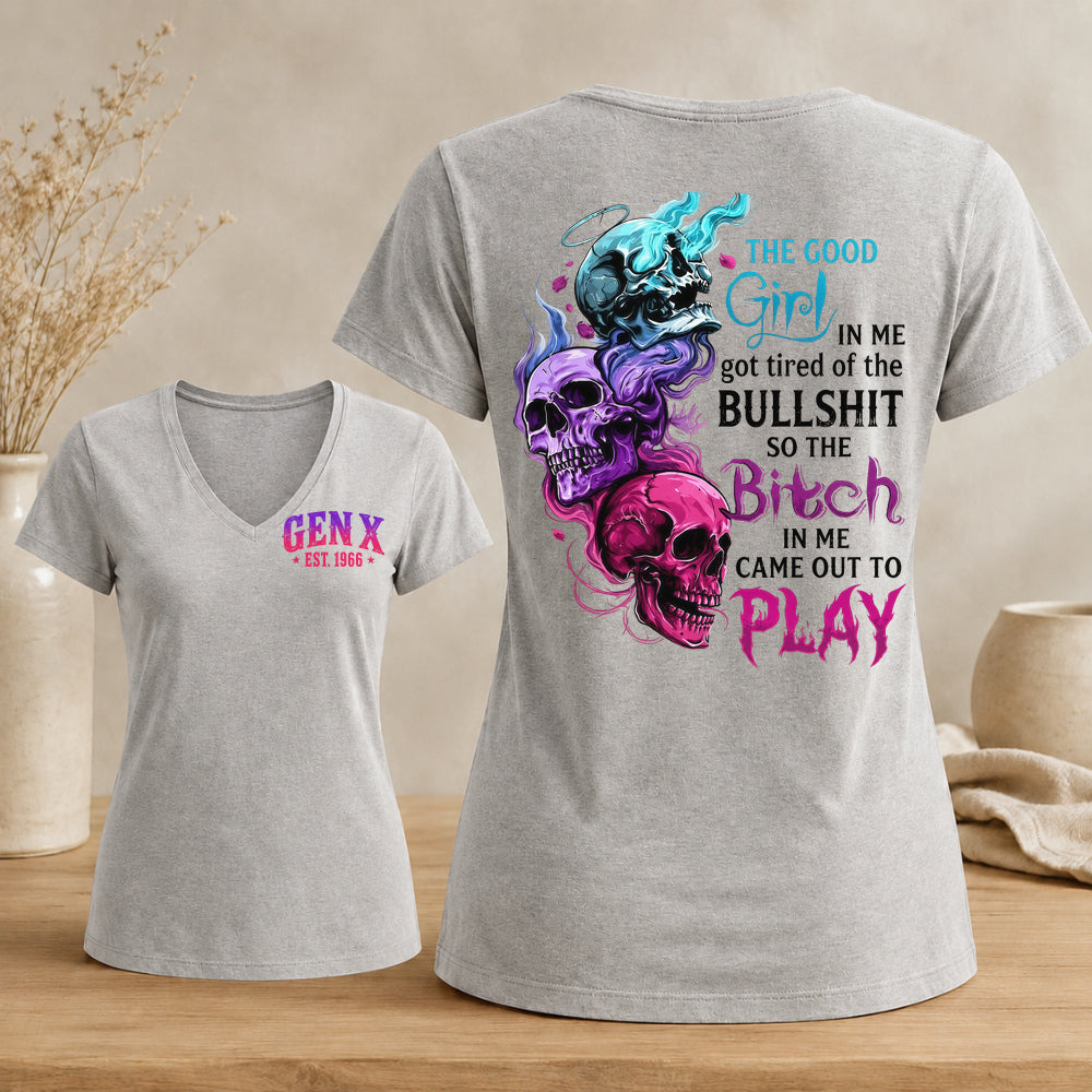 Personalized Gen X Good Girl Gone Bad Skull Woman's V-neck