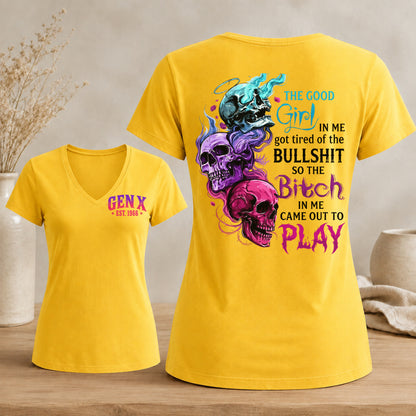Personalized Gen X Good Girl Gone Bad Skull Woman's V-neck